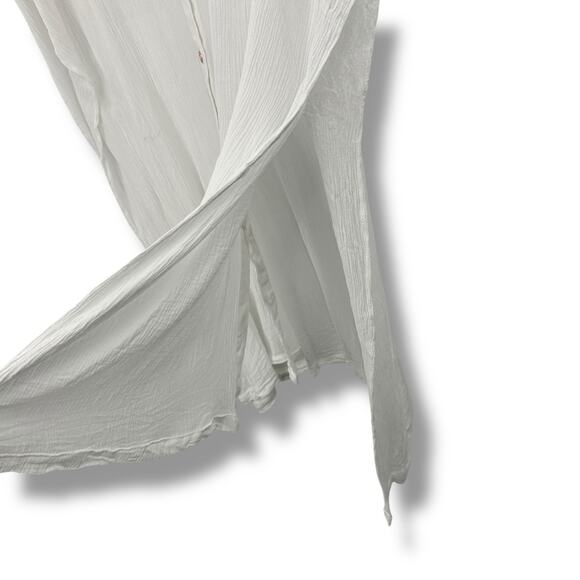 Raisins Swim Coverup Dress Size Medium White Sheer Gauze Crinkle Collared Beach - Picture 6 of 10